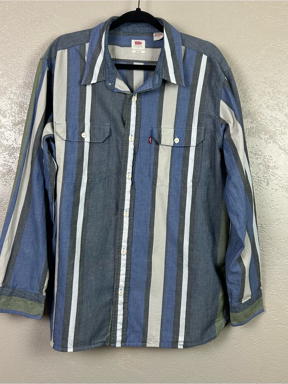Levi's Blue, Gray & White Vertical Stripe Button-Down Shirt